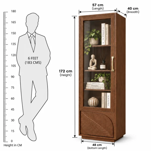 KL-3037TG (7) The Attic Sculpted Leaf Kitchen Cabinet Multipurpose Cabinet For Bedroom Living room study bar, Solid Wood Bookshelf/Kitchen Cabinet, Provential teak Finish