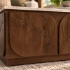 KL-3038T (7) The Attic Sculpted Leaf Coffee Table, Coffee Table for Living Room, Solid Wood Centre Table with Synthetic Travertine Top, Provential Teak Finish
