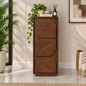 The AtticSculpted Leaf Bookshelf, Multipurpose for Living room Bed room Study, Solid Wood, Provential Teak Finish