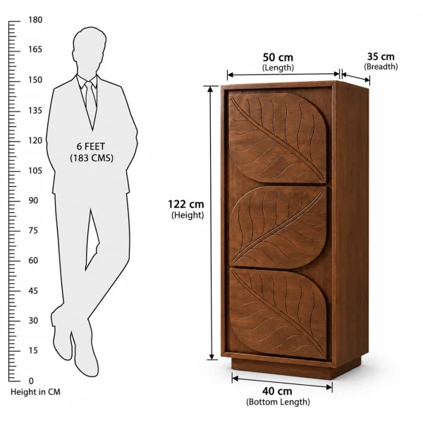 The AtticSculpted Leaf Bookshelf, Multipurpose for Living room Bed room Study, Solid Wood, Provential Teak Finish