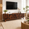 KL-3045H (2) The Attic Sculpt TV Cabinet, Solid Wood Sideboard TV Cabinet for Living Room, Wooden Free Standing TV Unit Side Board Table with Storage, Ant. Honey Matte Finish